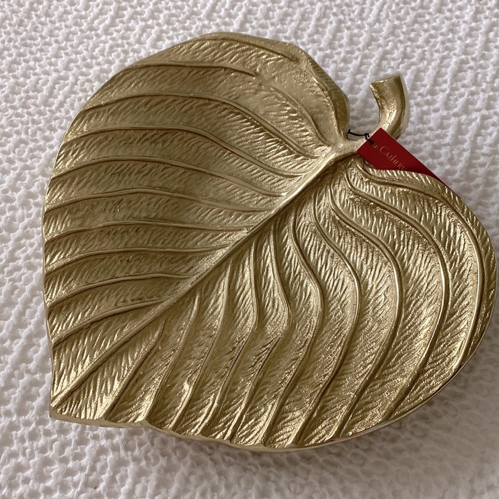 NWT Catherine Malandrino Large Gold Leaf Bowl Tray Decorative